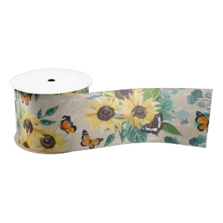 Lazo De Raso Watercolor Sunflowers and Butterflies on Parchment