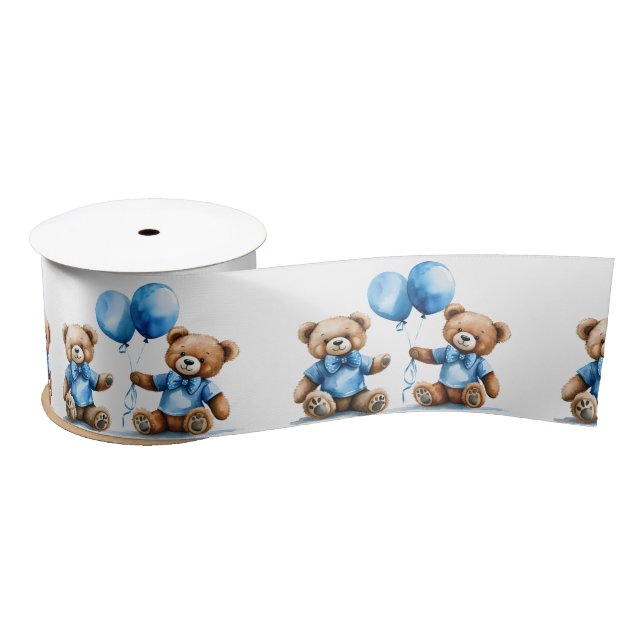 Lazo De Raso Watercolor Teddy Bear Twin Boys (Carrete)