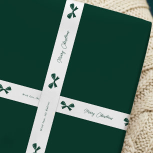 Lazo De Raso Whimsical Green Bows Merry Christmas Custom Name