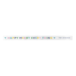 Lazo De Raso White Happy Merry Everything Christmas Ribbon