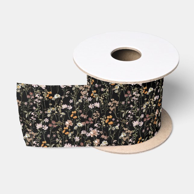 Lazo De Raso Wildflower Boho Bloom Garden Black (Carrete)