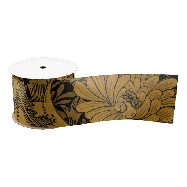Lazo De Raso William Morris Black And Gold Floral Pattern Satin (Carrete)