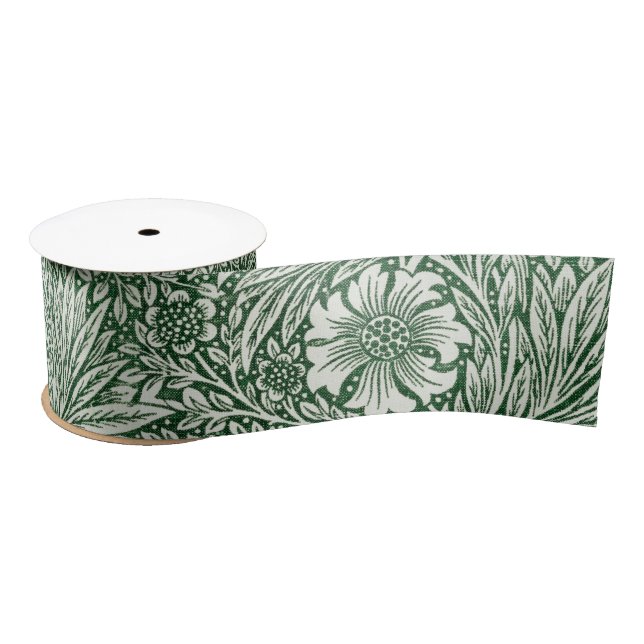 Lazo De Raso william morris marigold flor floral verde (Carrete)