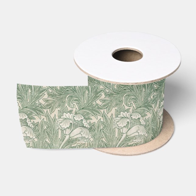 Lazo De Raso William Morris Verde Salvia Estampado de Tulipán:  (Carrete)