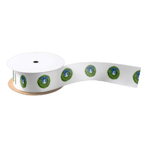 Lazo De Raso Wreath verde de Boxwood con arco azul