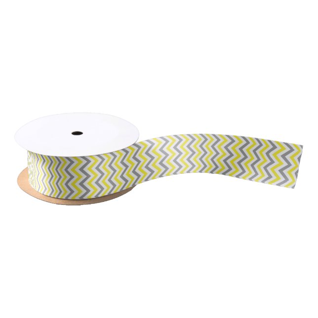 Lazo De Raso Yellow, Dk Gray Wht Large Chevron ZigZag Pattern (Carrete)