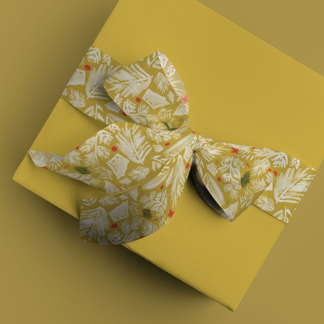 Lazo De Raso Yellow Modern Festive Botanical Holiday (Gorgeous golden chartreuse yellow festive botanical holiday ribbon.)
