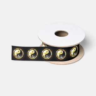 Lazo De Raso Yin Yang dorado en negro