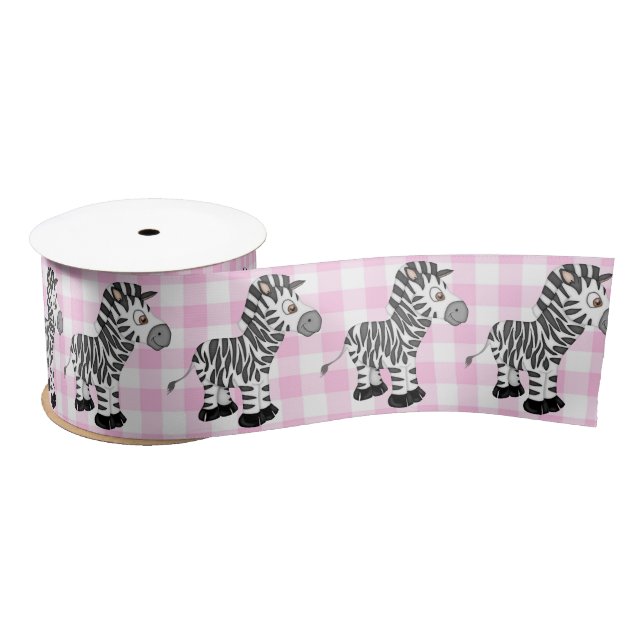 Lazo De Raso Zebras En Pink Gingham (Carrete)