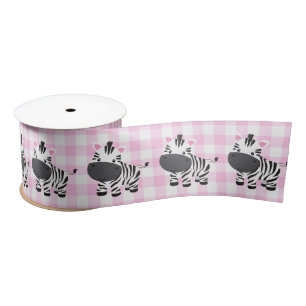 Lazo De Raso Zebras En Pink Gingham