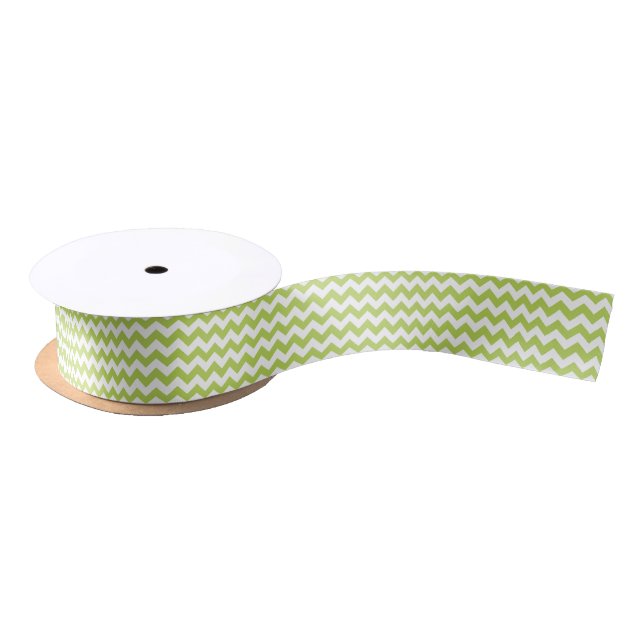 Lazo De Raso Zigzag verde, Chevron verde, patrón geométrico (Carrete)