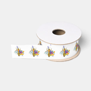 Lazo De Tela Gruesa Abeja de flor con plantas silvestres