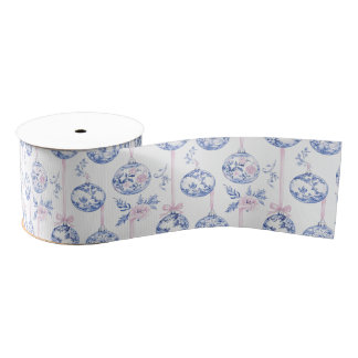 Lazo De Tela Gruesa Adornos de Navidad Elegantes Toile Azul y Rosa par