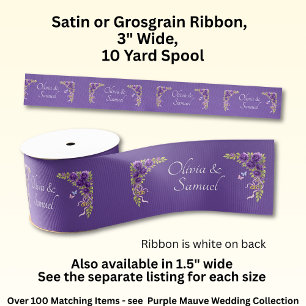 Lazo De Tela Gruesa Añadir nombres, 3" Flores malvas púrpuras anchas y