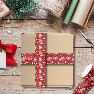 Lazo De Tela Gruesa Árbol de Navidad con Corazón Nórdico Rojo y Blanco