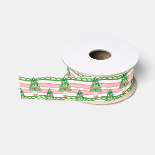 Lazo De Tela Gruesa Árboles de Navidad a rayas caprichosos con acuarel