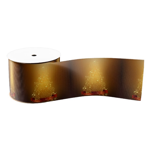 Lazo De Tela Gruesa Árboles de Navidad dorados (Carrete)