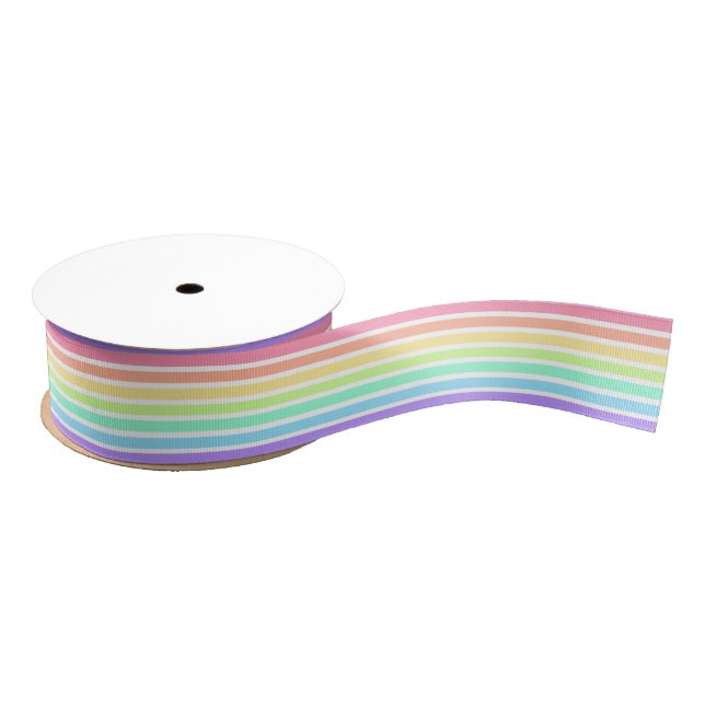 Lazo De Tela Gruesa Arcoiris de bblegum y rayas blancas (Carrete)