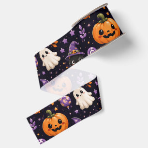 Lazo De Tela Gruesa Arte de patrón de gato fantasma calabaza de Hallow