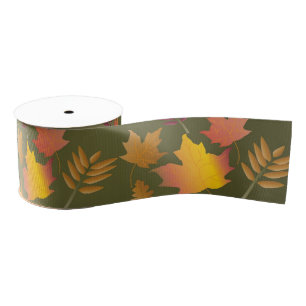 Lazo De Tela Gruesa Autumn Leaves Pattern Ribbon