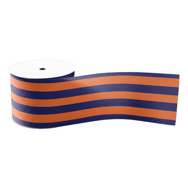 Lazo De Tela Gruesa Azul marino y Naranja rayado | Cualquier longitud  (Carrete)