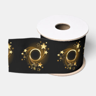 Lazo De Tela Gruesa Banner redondo con estrellas de oro en negro