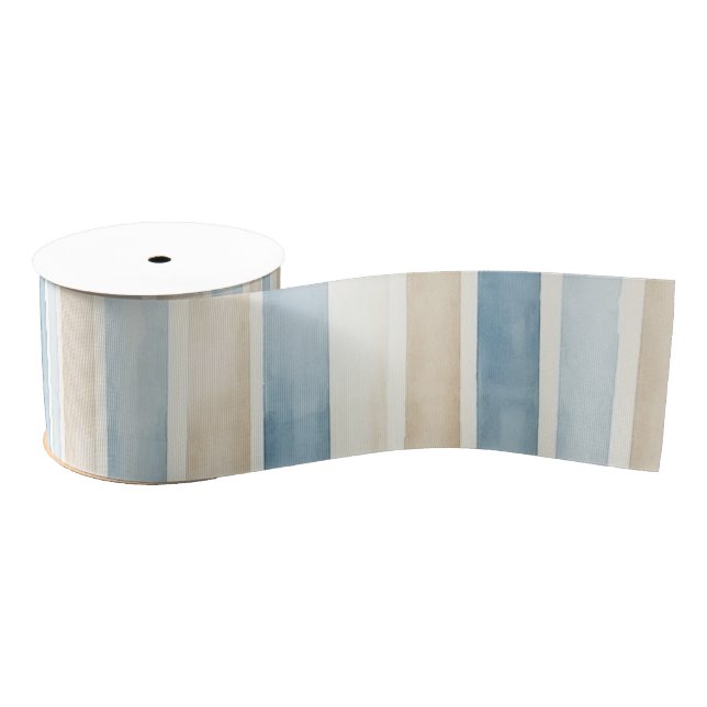 Lazo De Tela Gruesa Beach Blue Cream Stripes Wedding (Carrete)