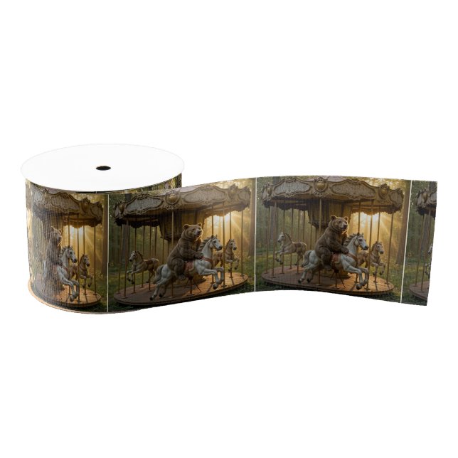 Lazo De Tela Gruesa Bear Riding a Carousel Horse in a Forest (Carrete)