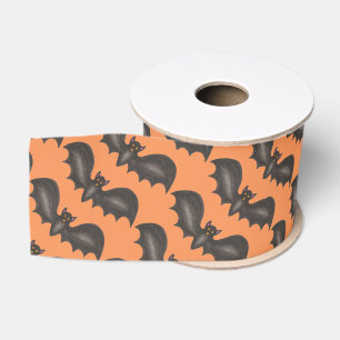 Lazo De Tela Gruesa Black and Naranja Bat Print Halloween Party Decour