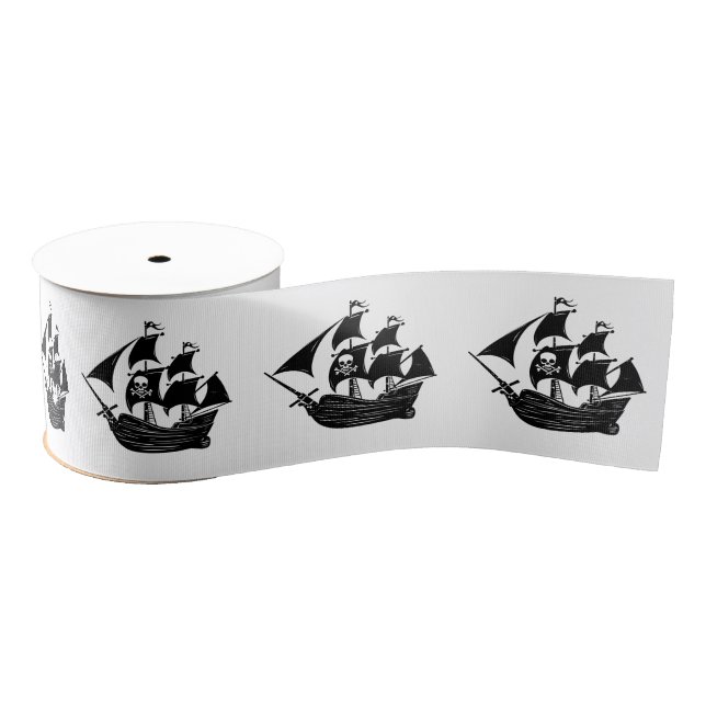 Lazo De Tela Gruesa Black Pirate Ship Skull Crossbone DIY Colours (Carrete)