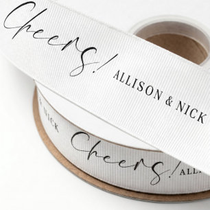 Lazo De Tela Gruesa Boda Personalizada Simple en Blanco y Negro Cheers
