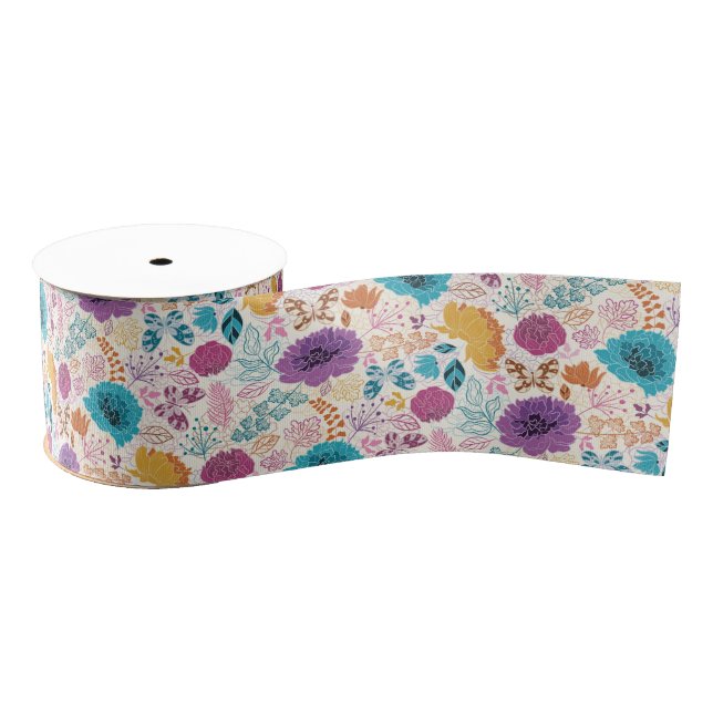 Lazo De Tela Gruesa Boda Primavera Amarillo Púrpura Verde Teal (Carrete)