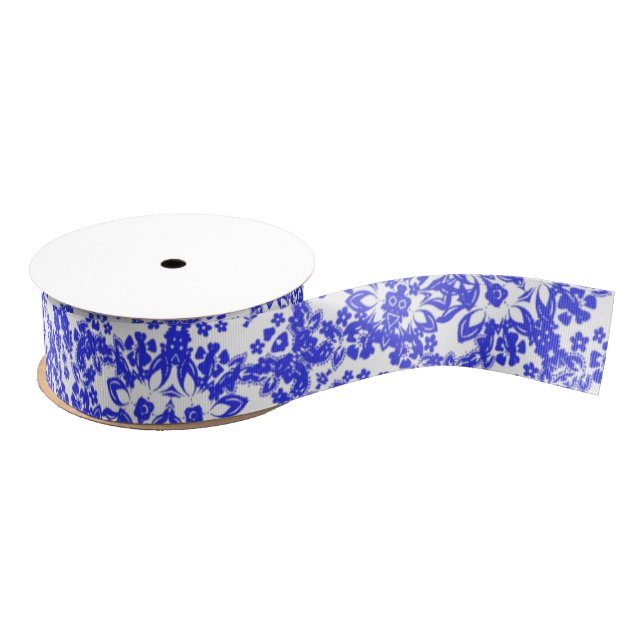 Lazo De Tela Gruesa Bonito China Azul Y Blanco Floral Lacy Patterado (Carrete)