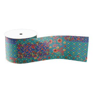 Lazo De Tela Gruesa Bonito Nostalgic Faux Patchwork Grosgrain Ribbon