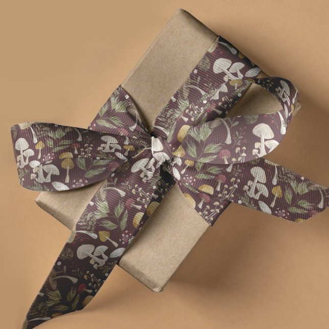 Lazo De Tela Gruesa Bosque de setas de madera rústica (Rustic Woodland Watercolor Woodsy Mushroom Forest Grosgrain Ribbon)