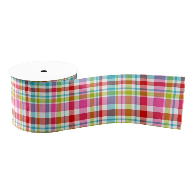 Lazo De Tela Gruesa Bright Rainbow Plaid Checkered Pattern (Carrete)