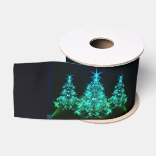 Lazo De Tela Gruesa Brillo verde de estrellas en árboles de Navidad
