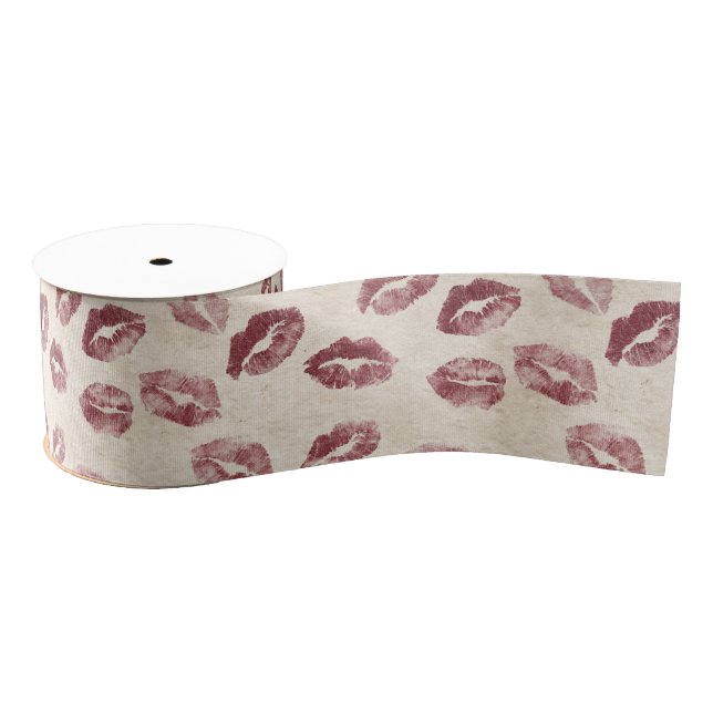 Lazo De Tela Gruesa Burgundy Cream Lips Kiss Bridal Shower (Carrete)