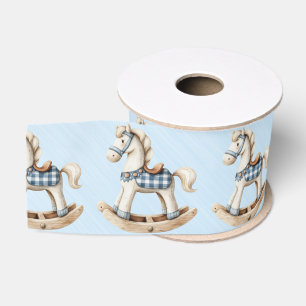 Lazo De Tela Gruesa Caballo de Balanza Blanco con Silla de Cuadros Azu