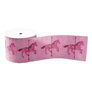 Lazo De Tela Gruesa Caballo de carrusel - rosa de la fucsia