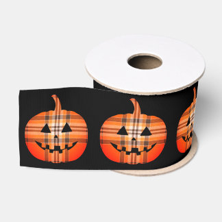Lazo De Tela Gruesa Calabazas Orange de Cuadros