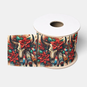 Lazo De Tela Gruesa Calavera de toro vaca de Navidad Poinsettias Decou