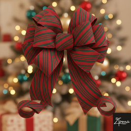 Lazo De Tela Gruesa Candy Cane Stripe Red green Bow Festive Christmas 