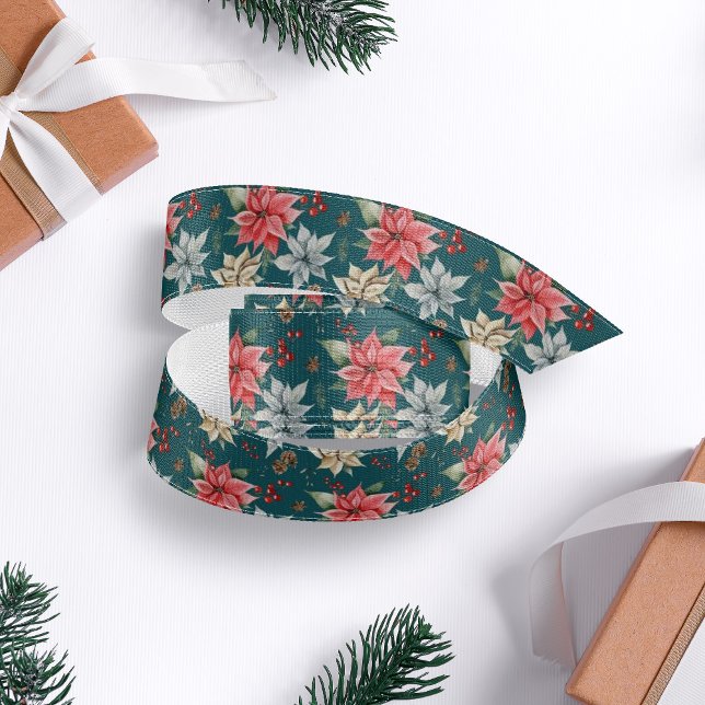 Lazo De Tela Gruesa Casa de campo Poinsettia Navidades rusos Verde azu (Subido por el creador)