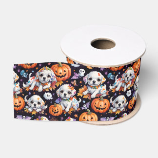 Lazo De Tela Gruesa Celebración de Halloween de adorable cachorro