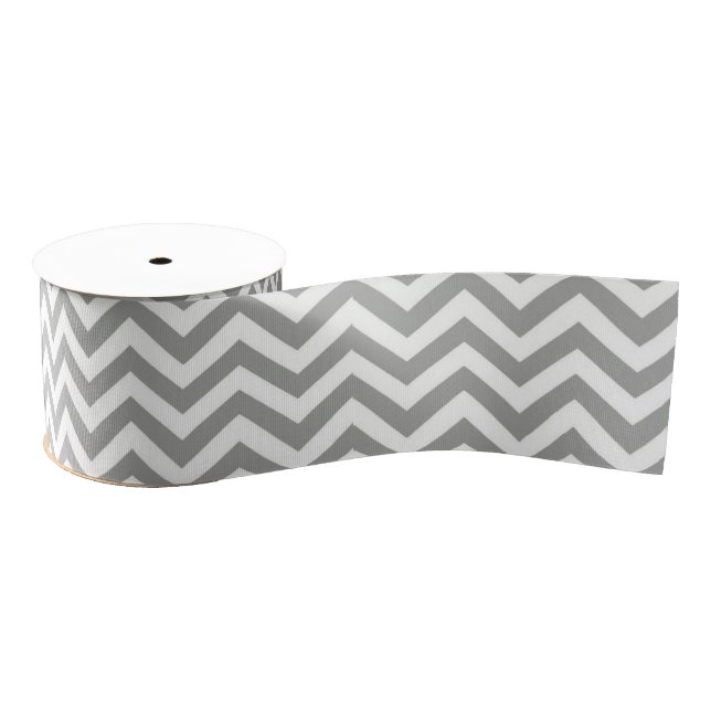 Lazo De Tela Gruesa Chevron blanco gris (Carrete)
