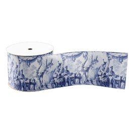 Lazo De Tela Gruesa Chinoiserie azul y blanca