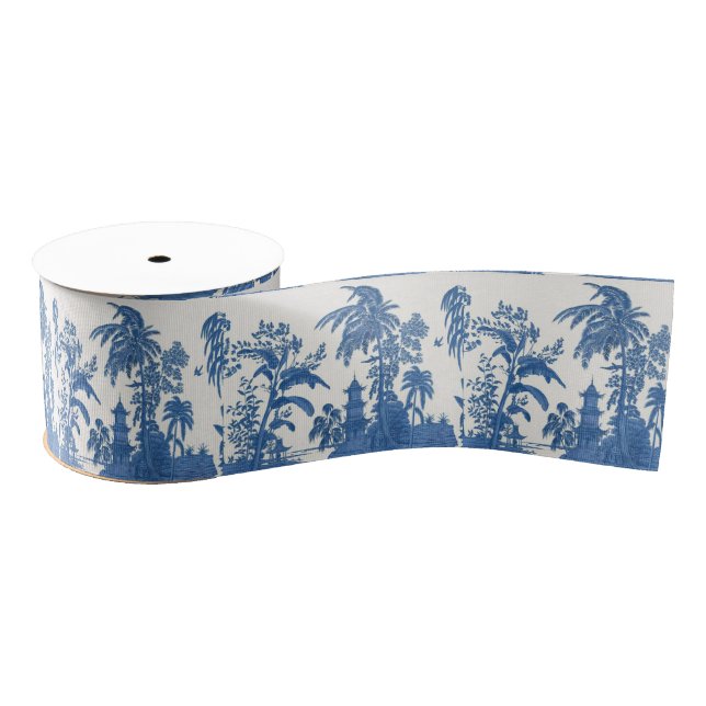 Lazo De Tela Gruesa Chinoiserie azul y blanca (Carrete)