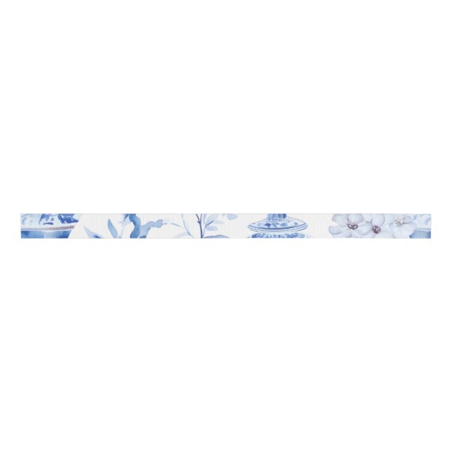 Lazo De Tela Gruesa Chinoiserie Blue Grosgrain Ribbon (Anverso)