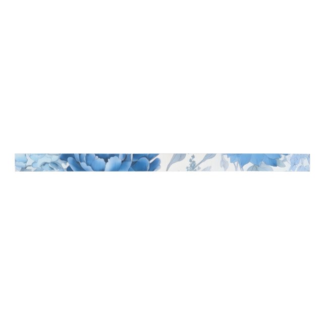 Lazo De Tela Gruesa Chinoiserie Blue Wild Flower Grosgrain Ribbon (Anverso)